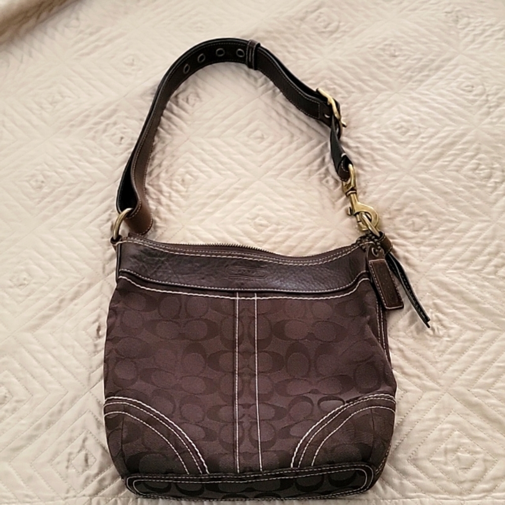 COACH AUTHENTIC Brown Carly Crossbody Messenger Shoulder Bag "C" Pattern